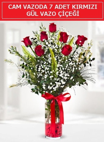 Cam vazoda 7 adet kırmızı gül çiçeği  Samsun online çiçek gönderme sipariş 